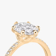 Oval Cut - Pave Band - 6 Prong Classic Ring - 14 K Gold